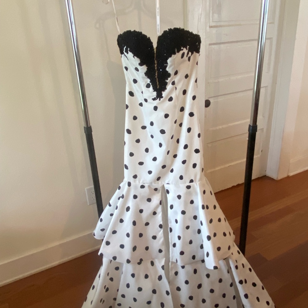Black and White Polka Dot Strapless Dress